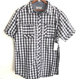 NEW Short sleeve smoke blk check button down shirt